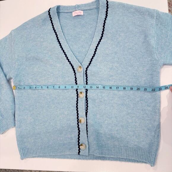 Pink Lily Cardigan Sweater Size M/L pastel Blue Prep Ivy League CURRENT STYLE - Picture 10 of 10